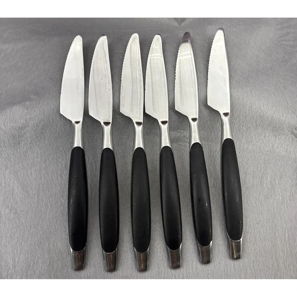 SSI Stainless Japan Black Canoe Style Resin Handle Serrated Edge Dinner Knife 6‎